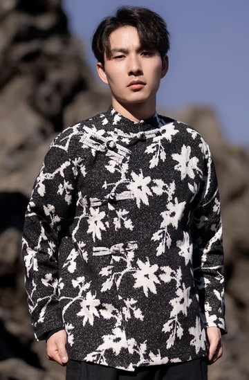 中式復古 花卉撞色唐裝 中國風長袖襯衫