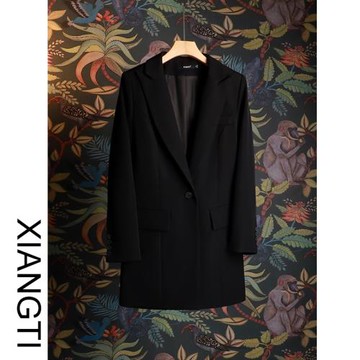 XT中長款西裝外套女2025新款春秋修身黑色通勤韓版氣質上衣春裝