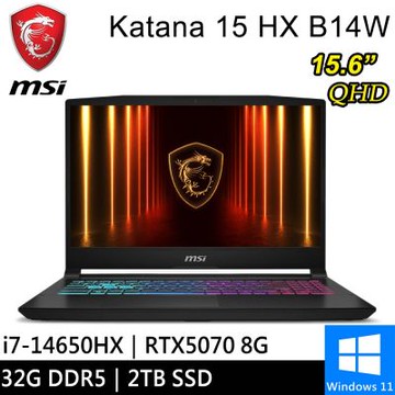 MSI微星 Katana 15 HX B14WGK-647TW-SP4 15.6吋 黑(i7-14650HX/32G/2TB PCIE/RTX5070 8G/W11)特仕版