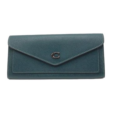 【COACH】防刮皮革信封長夾-深綠色