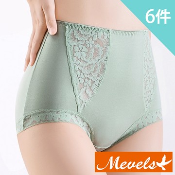 Mevels瑪薇絲-6件組 清秀蕾絲棉質中高腰內褲/透氣底襠/內褲(6色 M/L/XL)
