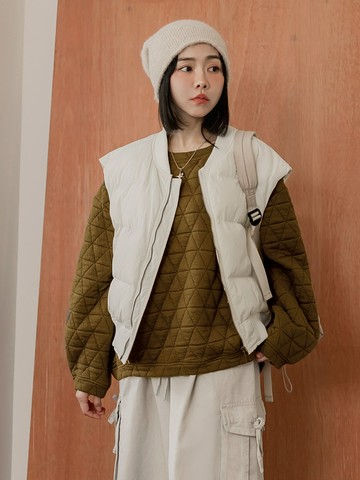 休閒純色菱格造型長袖衛衣