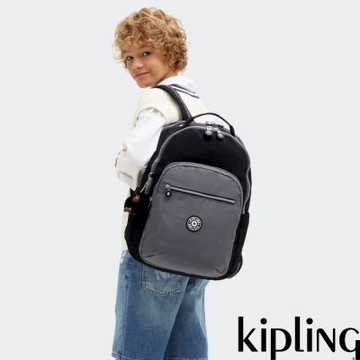 『首爾包』Kipling 黑灰撞色機能手提後背包-SEOUL LAP