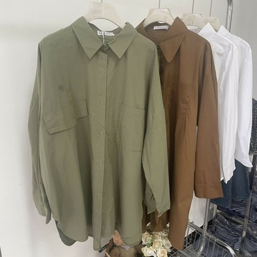 秋季中長外套上衣襯衫,男女款情侶裝棉長袖韓版襯衣百搭寬松休閑