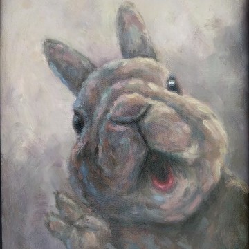 可愛兔仔油畫 獨一無二動物畫  連框