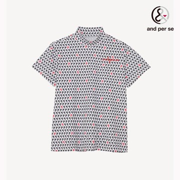 【and per se】女款白色小椰子樹印花清新活潑吸汗速乾立領短棉 DLV29555