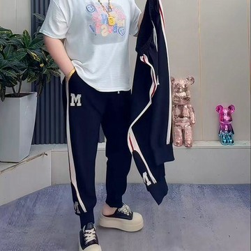 【台灣出貨】微胖女孩大碼褲裝 字母刺繡束腳九分哈倫褲 寬鬆遮肉顯瘦不挑身 韓版休閒運動褲 春夏日常百搭修飾身形