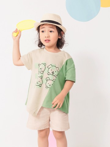 抗菌銀離子動物家族不對稱拼色上衣