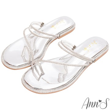 Ann’S鑽石圍邊寬版-可兩穿平底拖鞋-銀