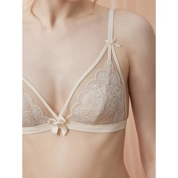 法式內衣女薄款夏季女三角杯性感蕾絲無鋼圈大胸顯小胸超薄文胸