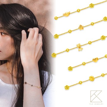 【TLH】黃金墜手鍊 純金999 多選 山茶花雙鑽 約重0.03錢±0.01