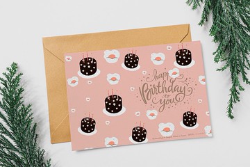 小花黑森林蛋糕【CM21029】洛可可草莓 生日卡片明信片含信封