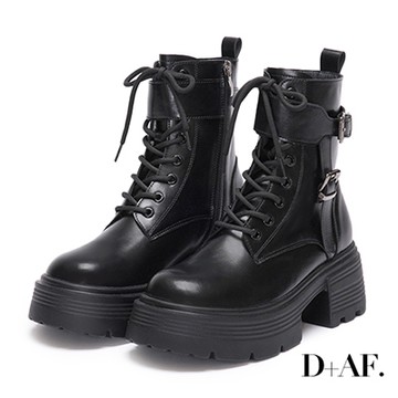 D+AF 勁辣女團．金屬釦環厚底增高馬汀短靴＊黑