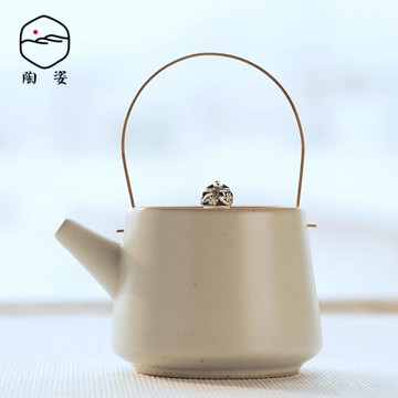 陶姿 家用功夫陶瓷茶壺 汝窯銅提梁壺 日式復古禪意茶具現代簡約