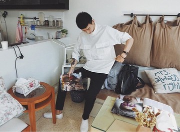 【JP.美日韓】韓國 簡約 條紋 七分袖 質感正韓 上衣 男裝 oversize 穿搭 外搭