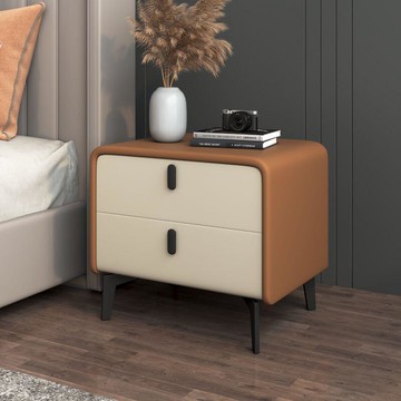 簡約床頭櫃軟包奶油小型臥室巖板床邊櫃皮質收納儲物櫃免安裝