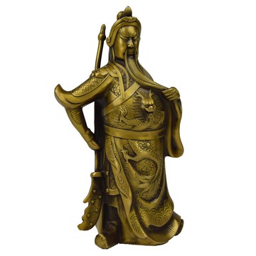 純銅關公擺件小號黃銅武財神黃色站立帶刀關公像招財鎮宅人物擺件