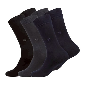 DAKS 男士紳士素色長筒襪3雙禮盒組 附提袋  黑色、海軍藍、深灰色  均碼(頸部27公分x底部25公分)