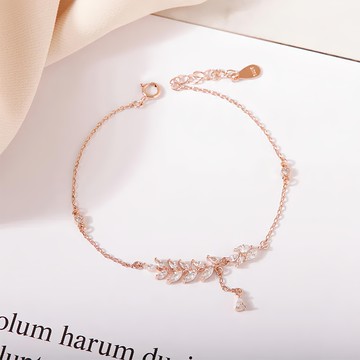 RADIANT STAR 璀璨之星 勝利之葉水鑽藤蔓葉項鍊+手鍊 SL600-SL601 16cm + 墜飾 2.8 x 0.6cm 1組  金色