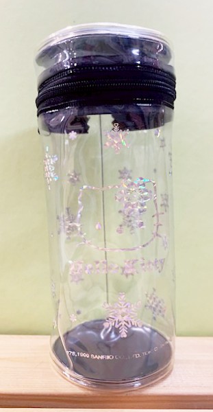 【震撼精品百貨】Hello Kitty 凱蒂貓~Hello Kitty日本SANRIO三麗鷗KITTY化妝包/筆袋-透明圓形雪花黑*01110