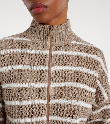 Brunello Cucinelli Sequined striped linen-blend cardigan