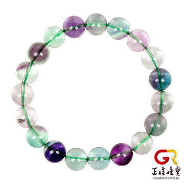 【正佳珠寶】彩螢石 極淨綠紫彩螢 10mm 彩螢石手珠｜日本彈力繩