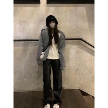 留下 1992 CIeanfit穿搭 窄版皮褲百搭顯瘦直筒褲女時髦休閑長褲