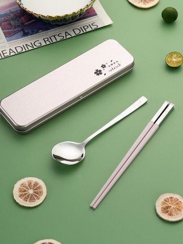 便攜餐具304不銹鋼筷勺套裝鐵盒子 學生筷子勺子收納盒