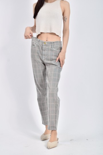 (L) frame高腰棉質格紋直筒棕色長褲