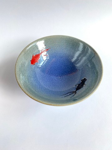 手作陶碗 雙魚