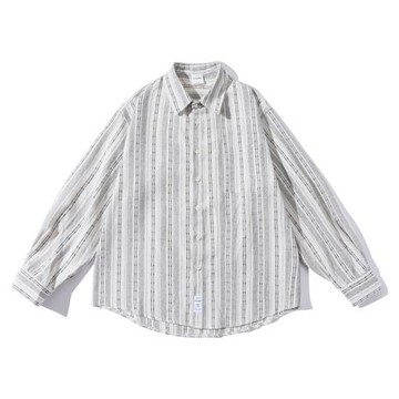 日系復古文藝青年條紋口袋工裝襯衫男女寬松棉麻長袖襯衣休閑外套