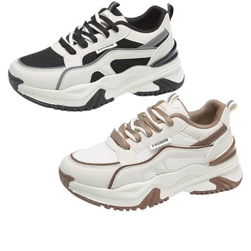 白鳥麗子 [現貨快出] 老爹鞋 韓風拚色繫帶網布厚底休閒鞋