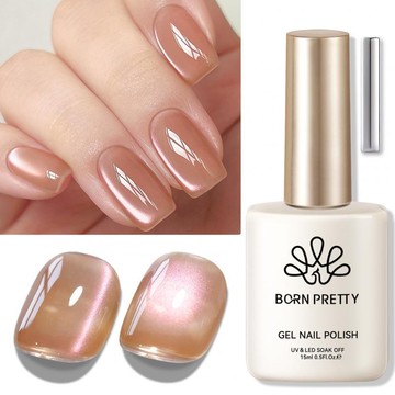 Born RRETTY 15ml 淺紋貓眼磁性凝膠指甲油玻璃珠夏季裸金閃光浸泡紫外線凝膠指甲油