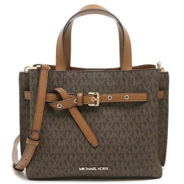 【MICHAEL KORS】滿版LOGO拼接皮革兩用包-咖駝