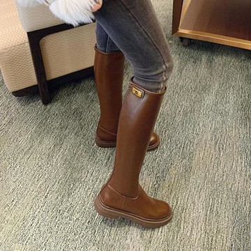 大筒圍女靴胖mm粗腿長靴棕色高筒靴秋季騎士靴大碼41一43長筒靴子