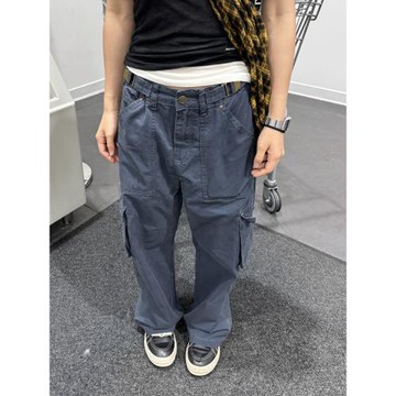 川川也美式復古水洗直筒多口袋寬松工裝褲男女街頭做舊休閑長褲潮