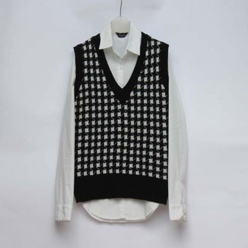 2026早春復古千鳥格寬松慵懶 v領馬甲針織女士毛衣坎肩疊穿背心
