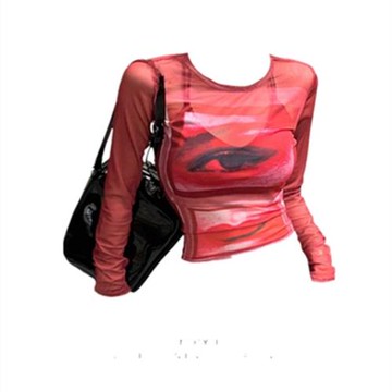 200斤外貿特大碼女裝速賣通亞馬遜歐美風美式復古透視長袖t恤防曬