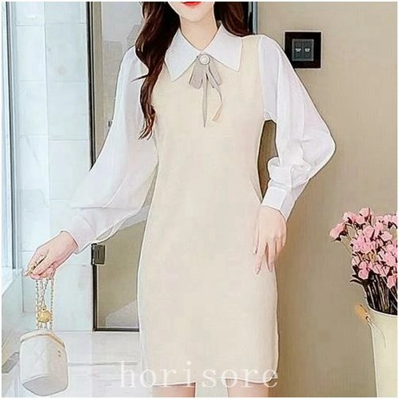 ニットワンピース量産型ガーリー地雷系お嬢様韓国ファッションゆめかわいいやみかわいい原宿系参戦服オルチャン韓国無地襟付き秋冬長袖ショート 通販 Lineポイント最大0 5 Get Lineショッピング