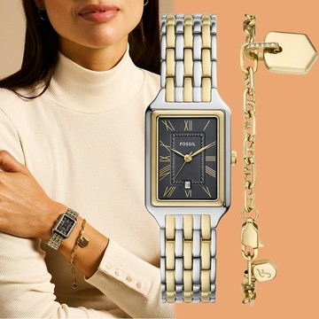 FOSSIL Raquel 復古時尚方形女錶 手錶套組-23mm ES5376SET