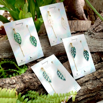 耳環 窗孔龜背芋 觀葉 植物 樹脂  銀飾 耳夾  禮物 禮盒 情人節