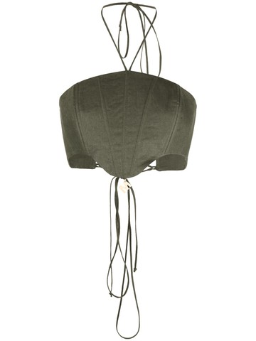 MANURI - Pimmy cropped linen halterneck top - women - Linen/Flax - XS - Green