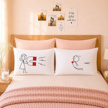 吸住你 對枕枕頭套組 男孩遇見女孩系列 白/藍 | Humantouch