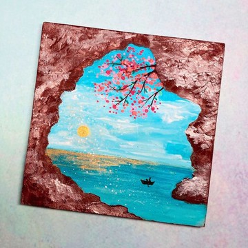 【畫作杯墊-向陽】硅藻土壓克力畫作杯墊 送禮自用 能量調頻