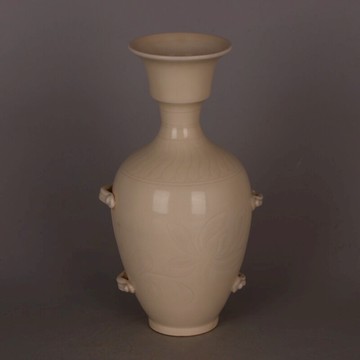 宋 定窯白釉刻花漏斗瓶 仿舊貨出土瓷器家居辦公室裝飾博古架擺件