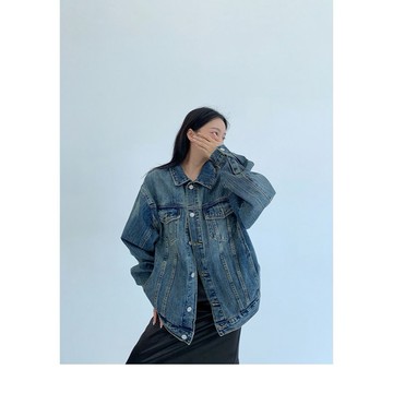 【RICECAKE & OISIS】美式復古 做舊短款 原色牛仔外套 高級感 百搭 夾克 女