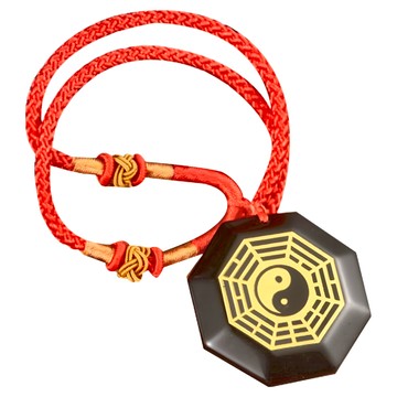 黑曜石八卦項鍊  天然黑曜石  直徑約35mm  紅色 + 黑色 + 金色  1個