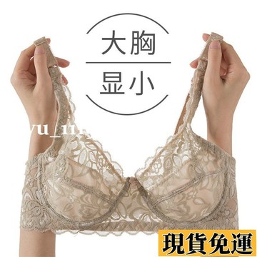 🌷限時下殺🌷無鋼圈薄款蕾絲大胸顯小聚攏文胸超薄款透氣性感大碼內衣女士胸罩