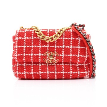 CHANEL 香奈兒 19 兩用包 紅色 格紋 粗花呢 金釦 二手精品 【二手名牌BRAND OFF】