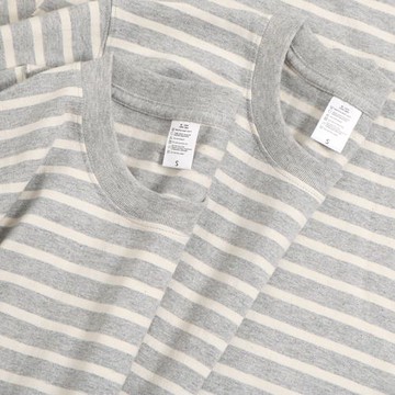 280g重磅加厚純棉條紋T恤男士短袖 大碼寬松男女情侶款夏季打底衫